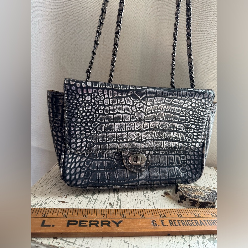 Patricia Nash Lorenza Distressed Croc metallic silver handbag